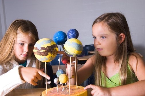 Two students making a model of the galaxy